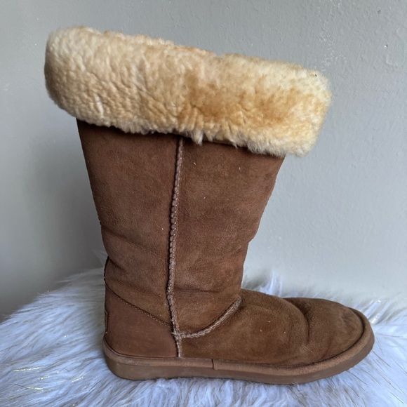 LL Beans brown leather fur lined boots shoes size 6M - Picture 2 of 14